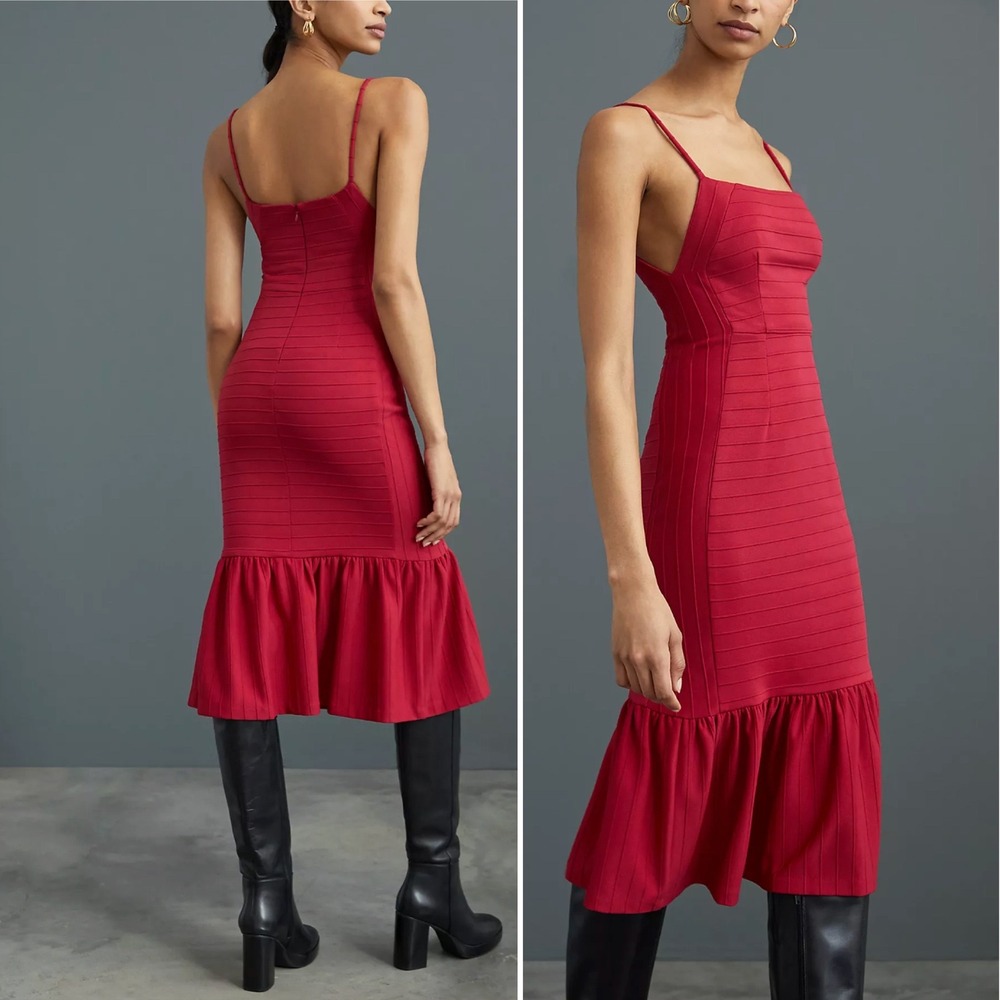 HUTCH x ANTHROPOLOGIE Square Neck Drop Waist‎ Slim Midi Dress